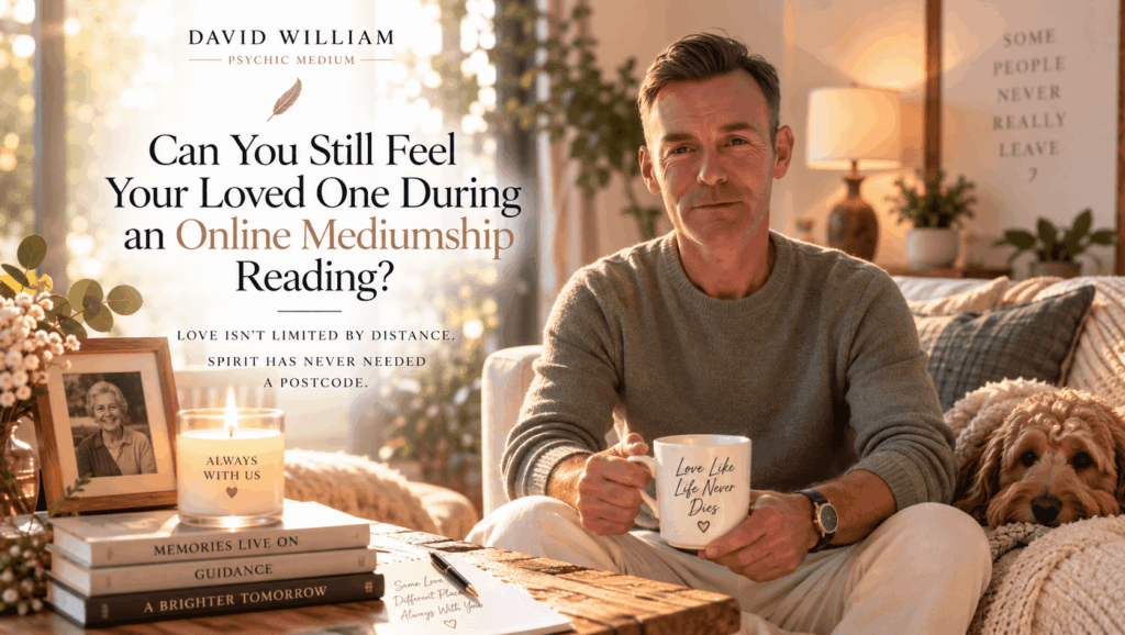 David William psychic medium explaining connection with loved ones during an online mediumship reading