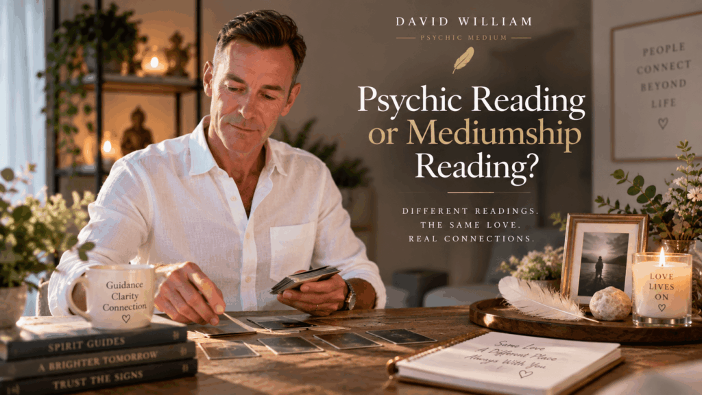 David William explaining the difference between an online psychic reading and an online mediumship reading